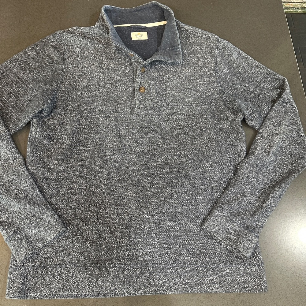 Marine Layer Sweater Mens Medium Blue Henley Clayton Textured Knit Pullover